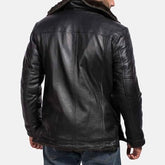 Black Fur Leather Jacket back-Men